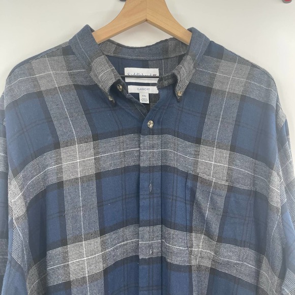 Saddlebred Blue and Gray Plaid Casual Button Down Shirt - Picture 9 of 11